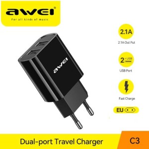 Awei C3 Φορτιστής Πρίζας 5V με 2 θύρες USB